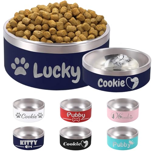 Personalised Dog Bowl with Name Custom Stainless Steel Dog Cat Pet Bowl for Water and Food Non-Slip Durable Engraved Bowls 18oz 32oz 42oz 64oz