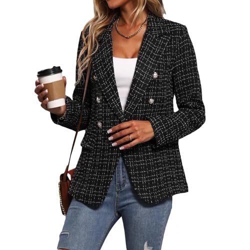 Tweed Blazers for Women Fully-Lined Long Sleeve Open Front Double Breasted Fashion Casual Jacket Coat3