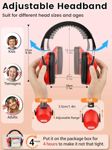 Image of Dr.meter Ear Muffs for Noise Reduction: SNR27.4 Noise Cancelling Headphones for Kids with Adjustable Headband - Noise Cancelling Ear Muffs for Monster Jam, Football Game, Fireworks and Air Shows - Red