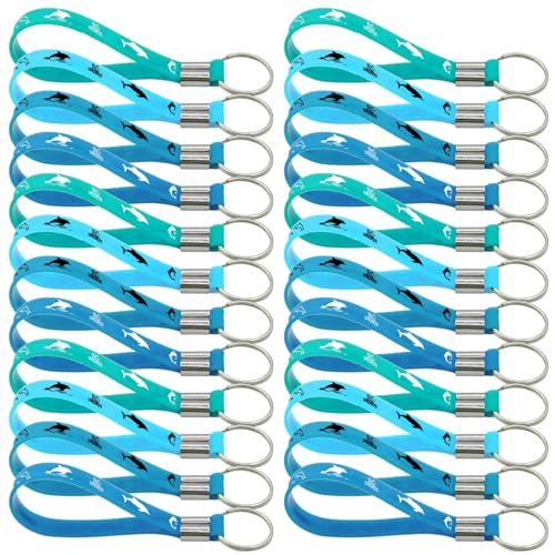 OriniPlay 24 Pieces Dolphin Rubber Keychains Party Favors - Sea Animal Blue Themed Birthday Party Supplies Decorations Gift Prize Goodie Bag Favors Ocean Silicone Keyrings by OriniPlay - Used condition - US$11.83
