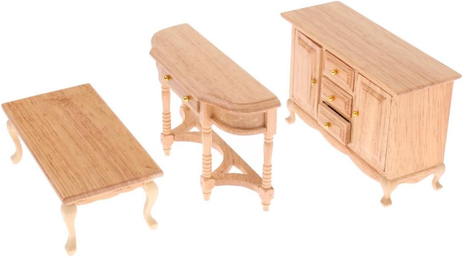 Doll House Miniature Natural Furniture Cabinet Table Set 1:12 Scale