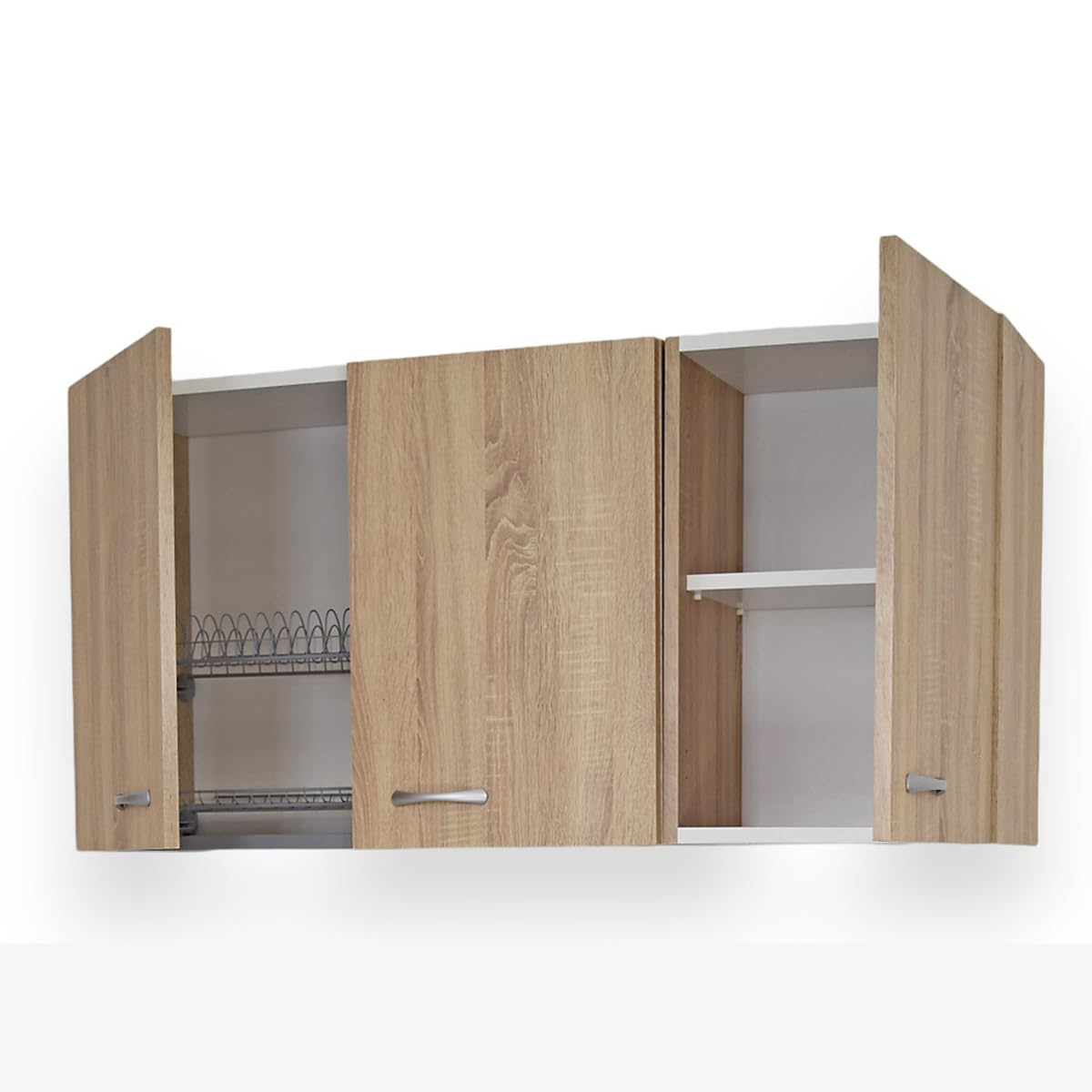 Yellowshop - Mobile cucina sottolavello a 3 ante cm 120 effetto legno rovere well componibile con lavello inox e scolapiatti Basic (Sottolavello completo piano Dx)