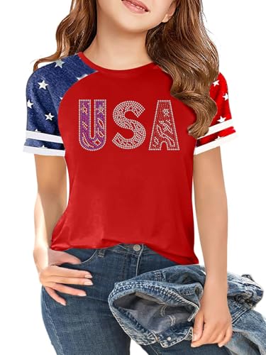 Image of Ithalt Boys Girls USA Shirts Kids 4th of July Shirts American Flag Tshirt Patriotic Top Independence Day Outfit 5-13y