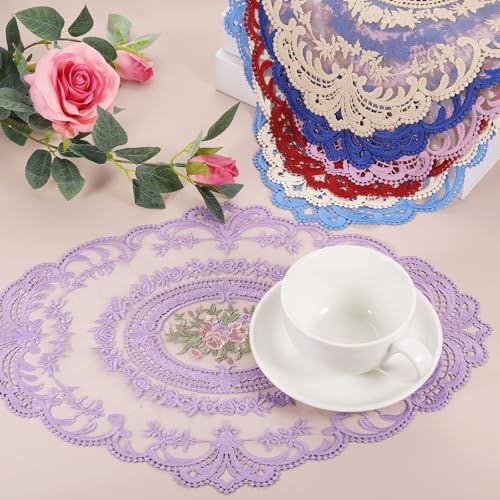 Dentelle brodée premium pour ces sets de table ovales style crochet français rose - 5