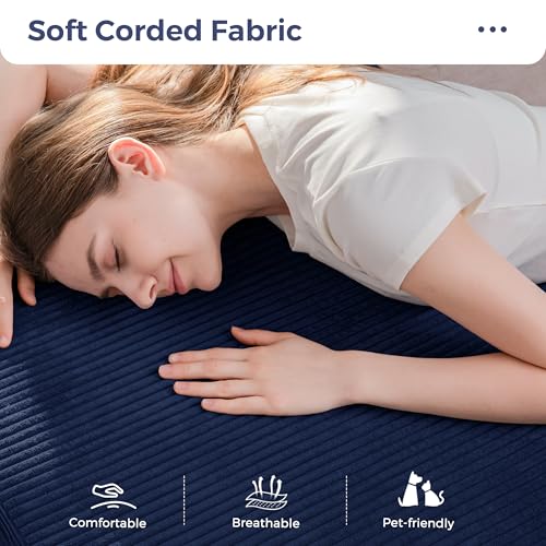 Image of MAXYOYO Folding Sofa Couch, Convertible Floor Sofa with Armrest, Multifunctional Sofa with Pillow and Pockets, Boneless Couch for Living Room, Navy