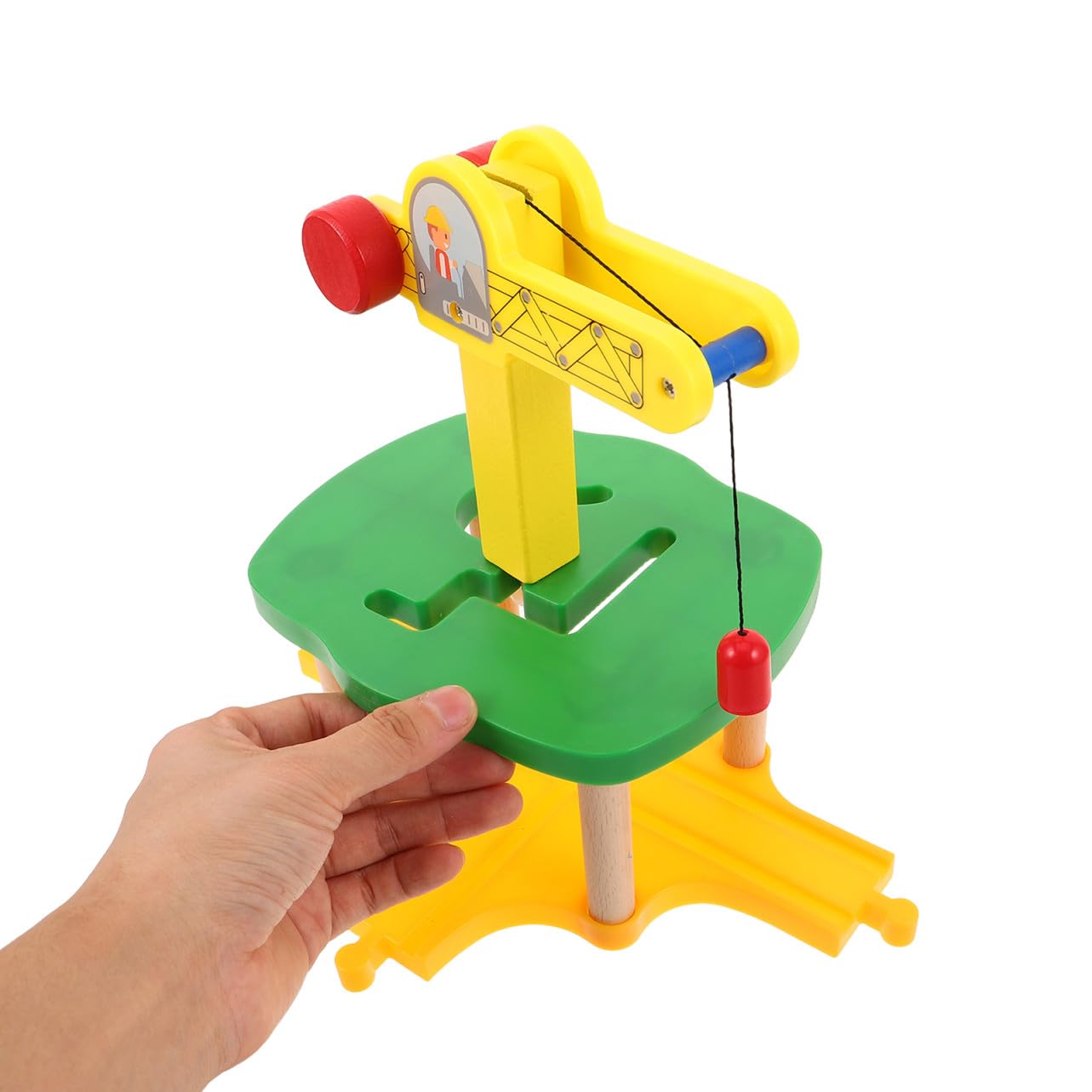 Gatuida 1 set di treni gru in legno per bambini con motore di ispezione di simulazione, accessori di espansione per binari ferroviari gru fai da te
