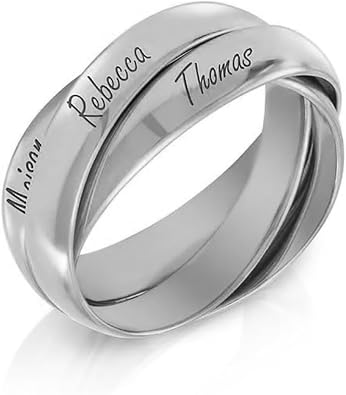 Personalized Charlize Russian Ring for Women, Wife, Grandma Custom Inscribed Intertwined Three Disc Name Ring Jewelry Gift for Mothers Day, Christmas, Wedding