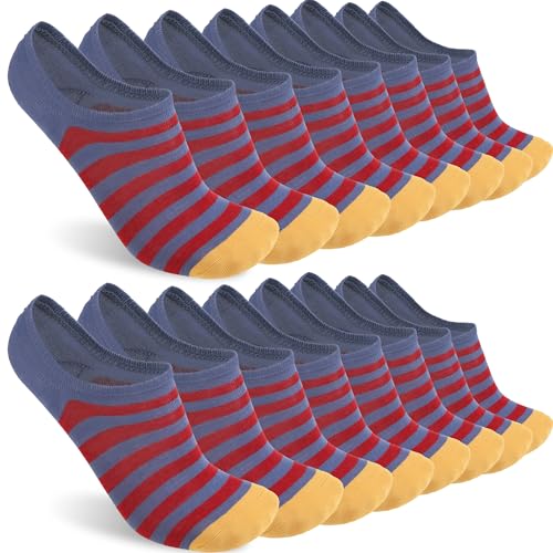 Sunew 8 Pairs Durable No Show Socks Women Men Low Cut Invisible Socks for Long Walking Large Stripe