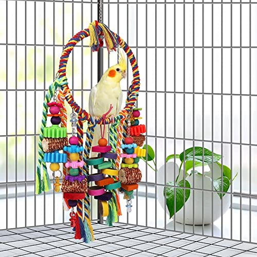 Bird Toys Bird Rope Ring Swing Perch With Corn Cob Cardboard Bagels Wooden Blocks Chewing Toys For Parakeets,Cockatiels,Conure,Lovebirds,Finches And Other Small-Sized Birds #TOP5