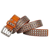 YDYBY Nietgürtel, Ledergürtel mit quadratischem Loch aus Metall für Männer und Frauen doppelseitiger Gürtel glatter Leder-Hosengürtel mit DREI Greifschnallen,Orange,120cm/47in