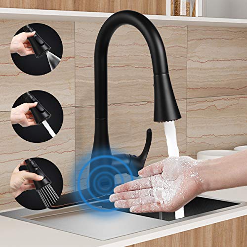 Touchless Faucet Kitchen Oil Rubbed Bronze, monbar Single Handle Kitchen Faucets with Pull Down Sprayer One 3 Hole Deck Kitchen Faucet Touchless 3-Function Solid Brass Stainless Steel Lead-Free