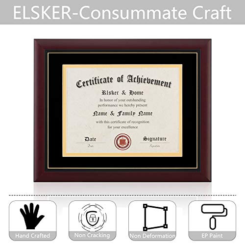 Image of ELSKER&HOME Diploma Frame - Wide Solid Wood Frame - Black Velvet Golden Rim Mat - Semi-Tempered Glass - Includes Hanging Hardware and Desktop Easel(ONLY Display 11x14 Document /Certificate) | Document Frames 11x14 with Mat or Certificate 15x18 without Mat Wide Molding Semi-Tempered Glass (Black with Golden Rim)