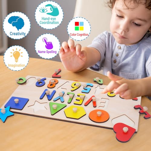 Image of Name Puzzle for Kids Personalized, Baby Easter Basket Stuffers, Montessori Toys for 1 2 Year Old Boy Girl Birthday Easter Gifts, Personalized Alphabet Shape Puzzles for Kids