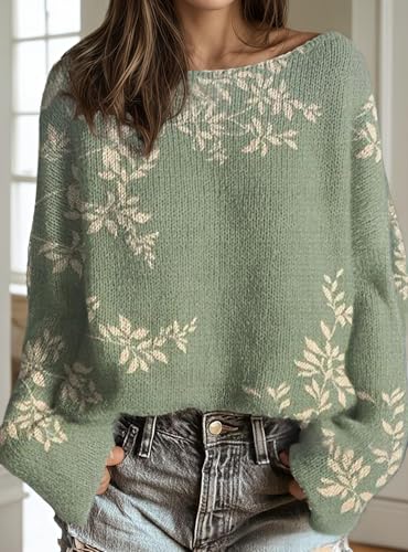 Women's Cute Graphic Oversized Lightweight Knitted Sweater Fall Vintage Floral Casual Long Sleeve Pullover Top2