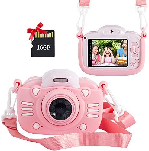 MINIBEAR Kids Digital Camera for Toddler Girls Toy Camera Kids Video Camera, Children Selfie Camera 2.4 Inch IPS Screen Mini Kids Camcorder Video Recorder with 16GB SD Card - Pink