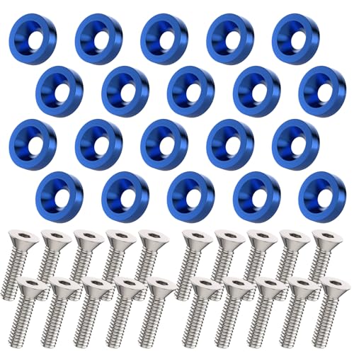 20 PCS Engine Dress Up Kit, CNC Finishing Fender Bumper Washers (Blue)