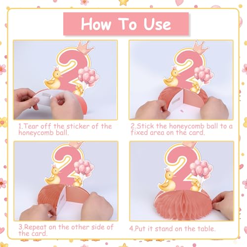 Balterever Holy Duck I'm Two Decorations Two Ducking Cute Duck 2nd Birthday Honeycomb Centerpieces Pink Yellow Table Decor for 2 Year Old Girl Party Supplies Celebration Set of 8 by Balterever - Image 5