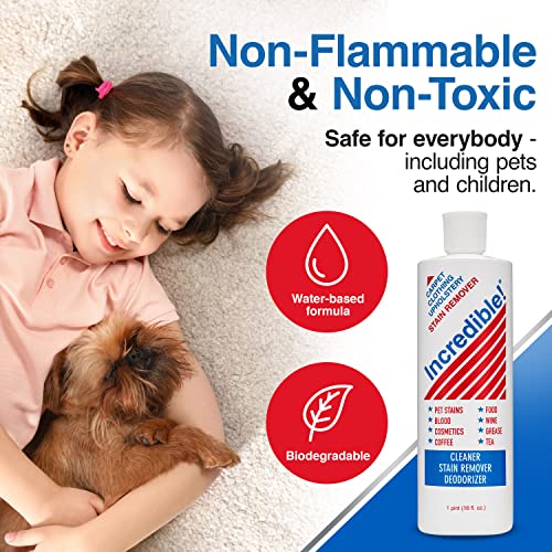 incredible stain remover - commercial pack quantity professional stain cleaner for carpets fabric linen laundry mattress car upholstery  pet stains urine blood red wine 16oz pack of 6