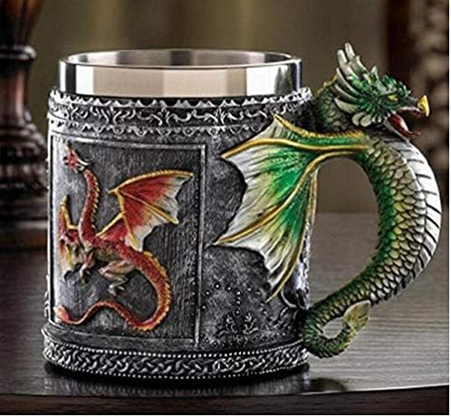AMOYER Gothic Viking Tribal Stainless Steel Dragon Armor Wine Coffee Tea Mug Beer Mugs Cool Creepy Collectibles Gift for Men