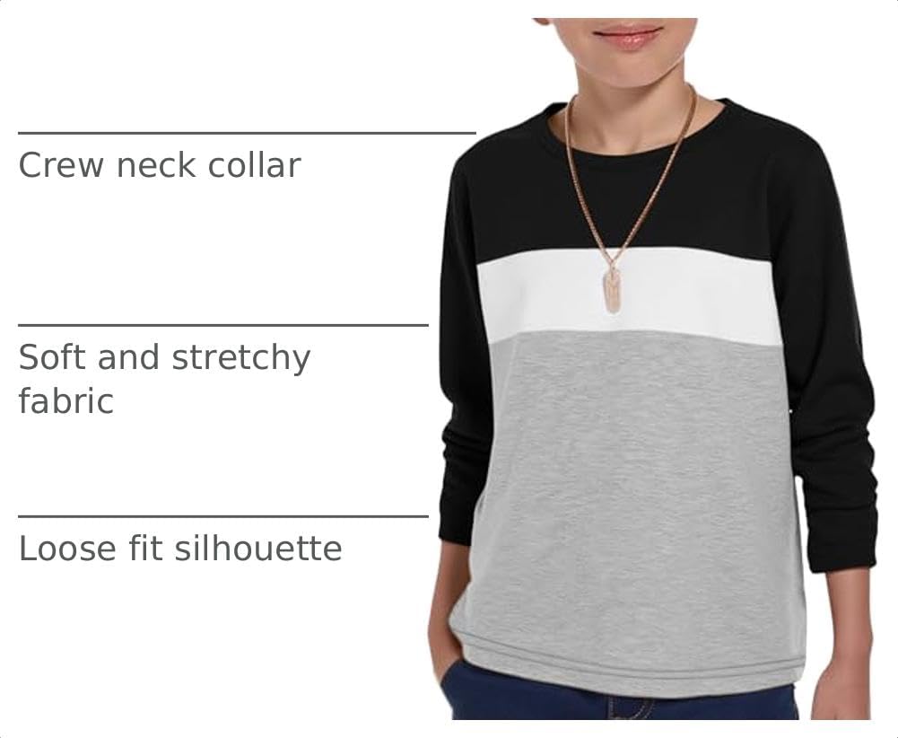 Haloumoning Boys Long Sleeve Shirts Color Block Fall Tops 5-14Y