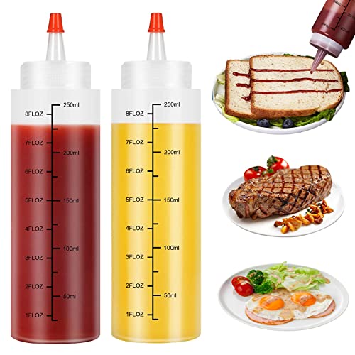2 botellas de plástico con tapa, botellas de condimento transparentes de 8 onzas, 250 ml, sin BPA, botellas de aderezo para ensaladas, salsa afilada, salsa de aceite de oliva Cover
