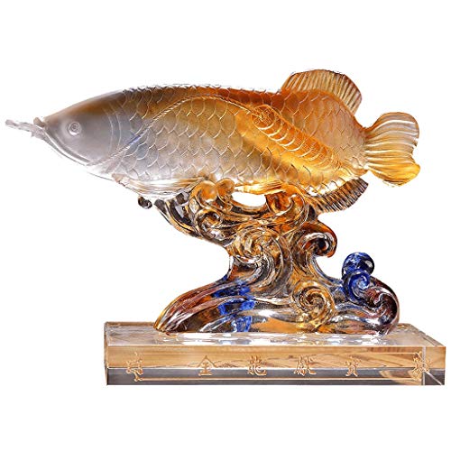 Poisson dragon doré Arowana grande statue Feng Shui pour décoration de bureau