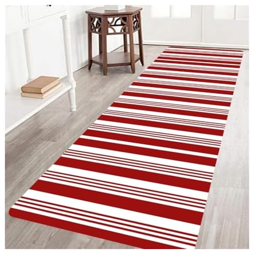 Christmas Long Runner Rug for Hallway Abstract Red and White Striped Area Rug Non-Slip Floor Carpet Runners for Bedroom Decorative Throw Rugs Indoor Entrance Doormat Washable Kitchen Runner Rugs