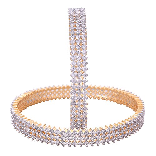 Ratnavali Jewels American Diamond Studded Gold Plated Traditional White CZ/Diamond Bangles for Women/Girls-2.6
