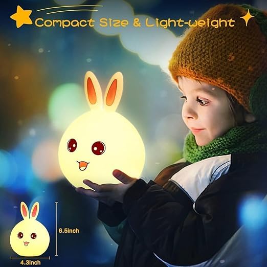 One94Store Silicone Rabbit Night Light | USB Rechargeable 7 Color-Changing LED Lamp with Touch Sensor Control | Kids Bedroom Décor & Gift for Baby,Multi - Image 5 thumbnail