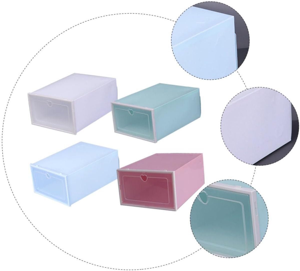 PRETYZOOM 4pcs Transparent Thicken Shoes Box with Drawer Design Clamshell Heart Lid and Easy to Clean Storage for Home and Closet Organization