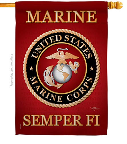 Breeze Decor Marine Corps House Flag Armed Forces USMC Semper Fi United State American Military Veteran Retire Official Decoration Banner Small Garden Yard Gift Double-Sided, 28"x 40", Made in USA