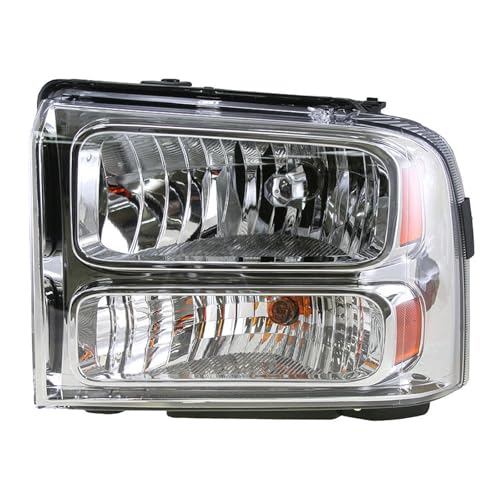 Image of TRQ Driver and Passenger Side Headlight Assembly Set Chrome Housing Compatible with 05 Ford Excursion 04-07 Ford F-250 Super Duty XL 04-07 Ford F-350 Super Duty XL
