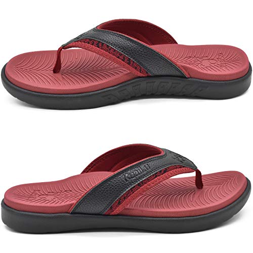 Kuailu Mens Leather Sport Flip Flops Comfort Orthotic Thong Sandals With Plantar Fasciitis Arch Support For Outdoor Summer #TOP4