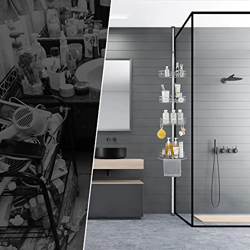 DUFU Estantería de Ducha Telescópica para Esquina - Acero Inoxidable Antideslizante, Sin Taladro con 4 Cestas | Altura Ajustable 73-265cm | Estable para Bañera/Baño - Gris - imagen 7