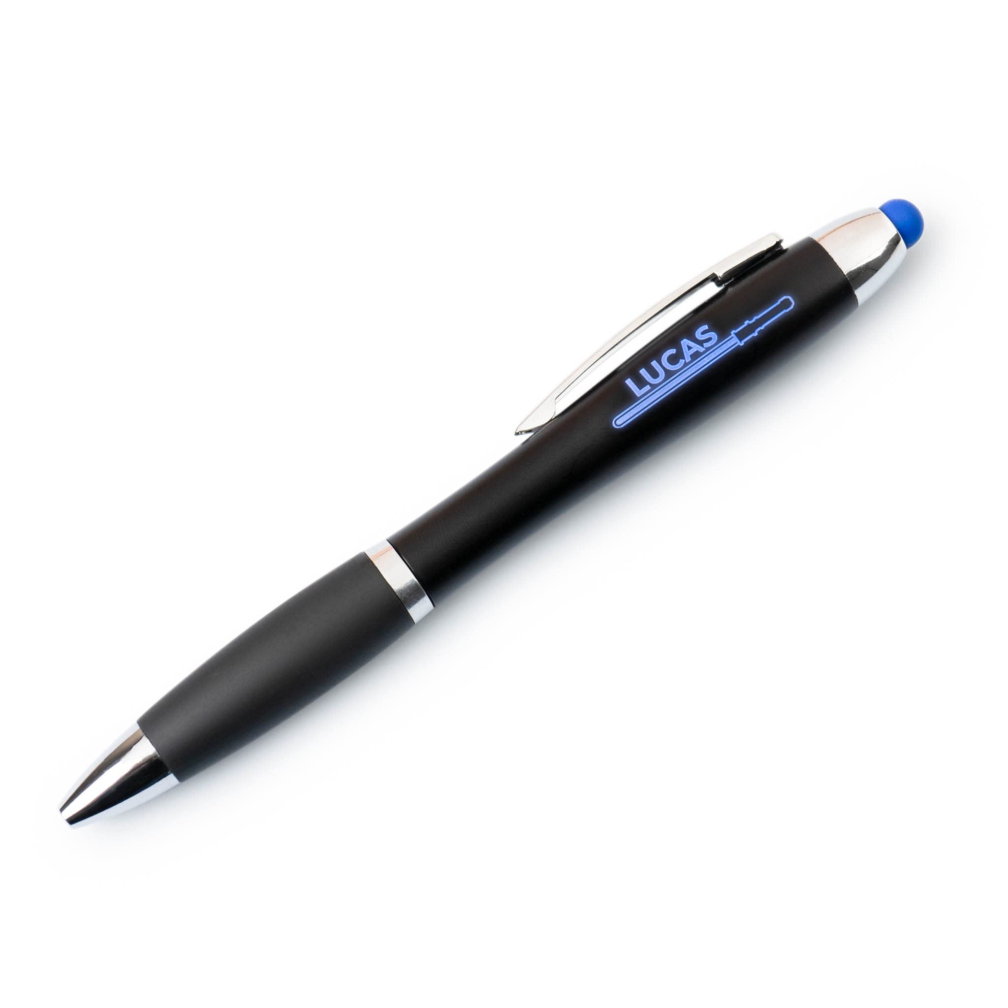 Wanapix | Bolígrafo Personalizado con Luz | Bolígrafo Luminoso con el Nombre, Texto o Logo que quieras | Tinta Azul (Personalizado por 1 cara - Luz azul)