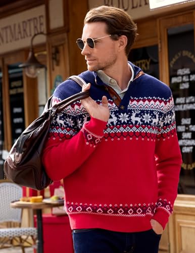 Image of JMIERR Men's Cable Knit Pullover Sweater Casual Long Sleeve Stand Collar Button Knitted Sweaters