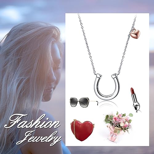 POPLYKE Horseshoe Necklace for Women Sterling Silver Horse Jewelry Gifts for Women3