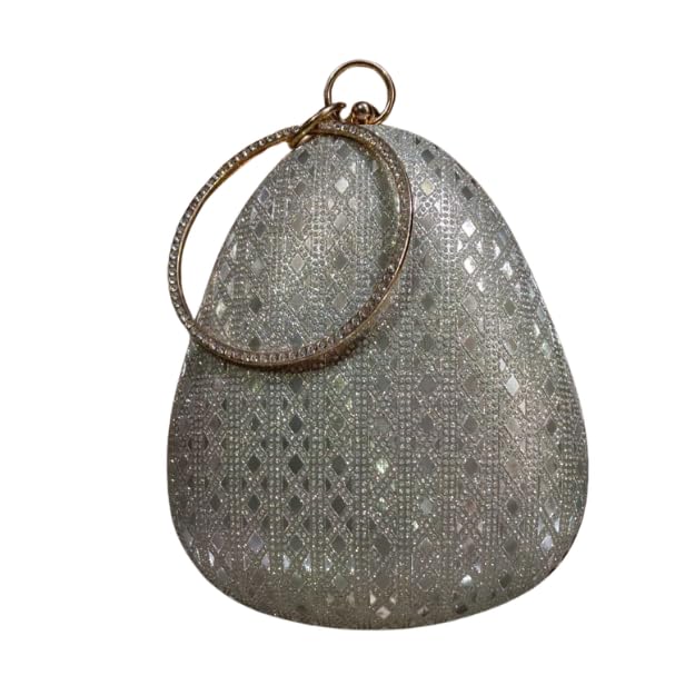 Women Shimmery Oval Shape Clutch With Ring Handle-image-26