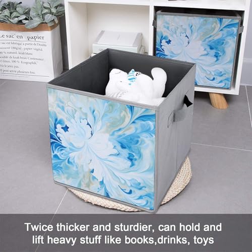 Boîtes de rangement bleues et blanches pliables pour optimiser vos étagères - 7