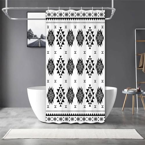 Dongbei Aztec Black and White Shower Curtain Southwestern Native American Pattern Tribal Navajo Shower Curtain Set Southwest Boho Western Aztec Geometric Bathroom Curtain Hooks Included 36X72IN