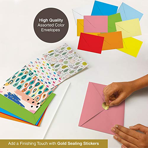 Dessie 50 Blank Cards With Envelopes - Set of 50 Different 4x6 Inch Blank Greeting Cards w/ Colored Envelopes & Gold Seals. Colorful Designs - No Repetition. All Occasion Note Cards with Envelopes Set