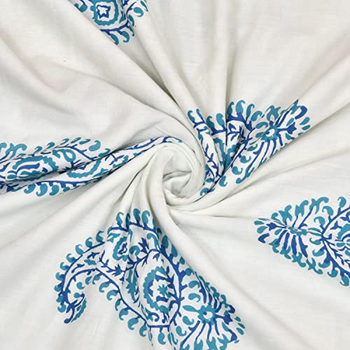 Image of BLOCKS OF INDIA 100% Cotton Dohar King Size Reversible Hand Block Printed Malmal Summer Dohar /Blanket (Blue Jaal)