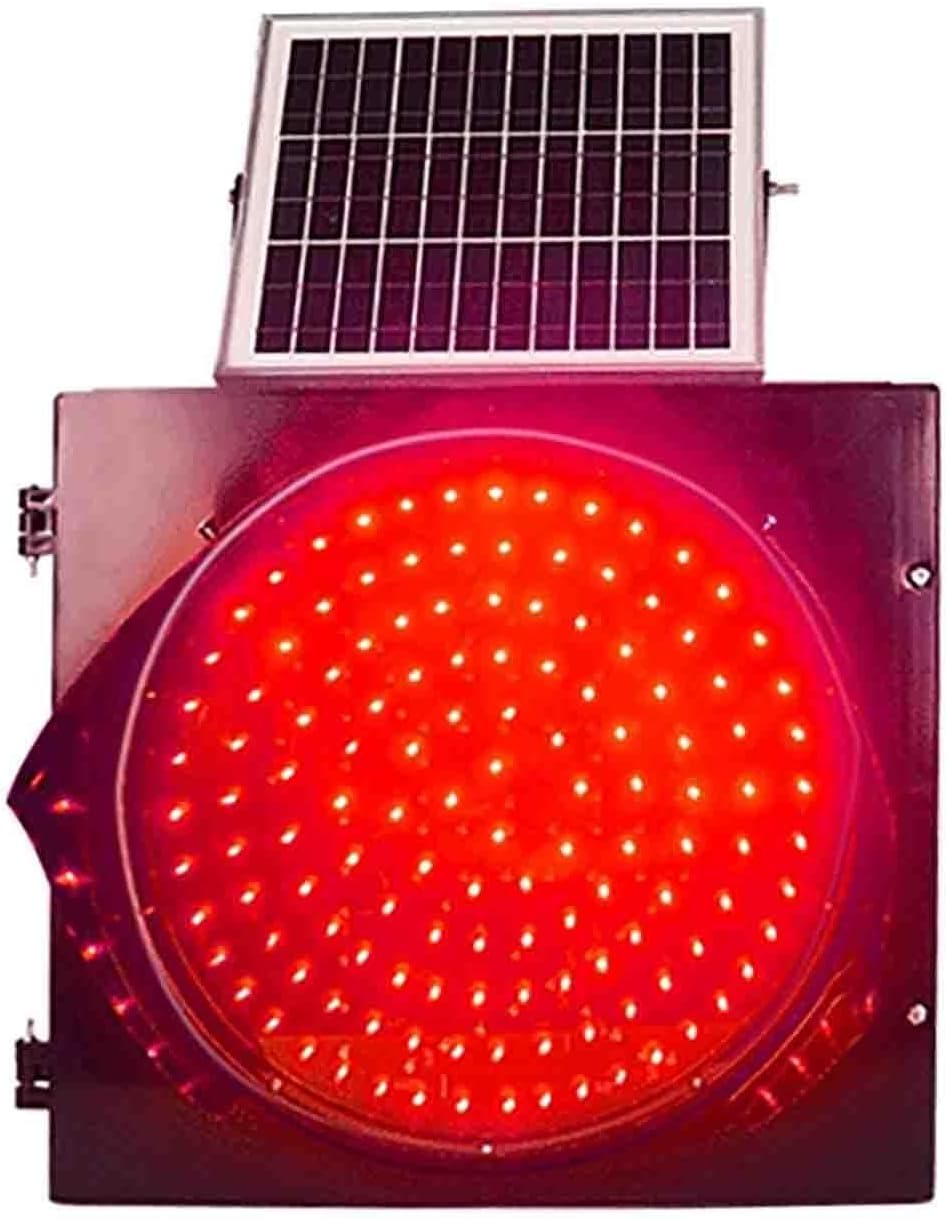 Solar Traffic Signals Signs Lights, Red/Yellow Flashing Light, LED Warning Light with Solar Panel, Outdoor Waterproof Road Safety Emergency Lamp, for Intersections, Curves, Bridges(Red,300mm/12in)