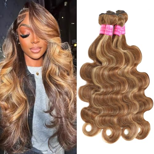 P4/27 Highlight Body Wave Bundles Human Hair (24...