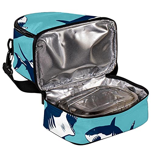 Giovanior Fierce Sharks Marine Blue Background Lunch Bag Insulated Lunch Box Picnic Bag School Cooler Bag For Men Women #TOP3