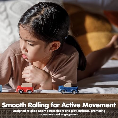 Image of PlanToys Blue Truck Wooden Montessori Vehicle Toy | Early Movement, Imagination and Practical Life Exploration | Eco Friendly Truck for Indoor and Outdoor Play