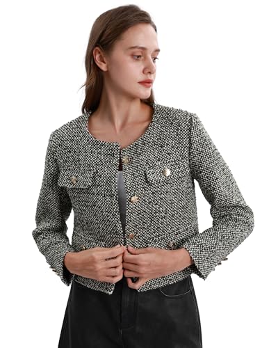 Womens Wool Blend Jacket Crew Neck Button Down Outwear Long Sleeve Blazer2