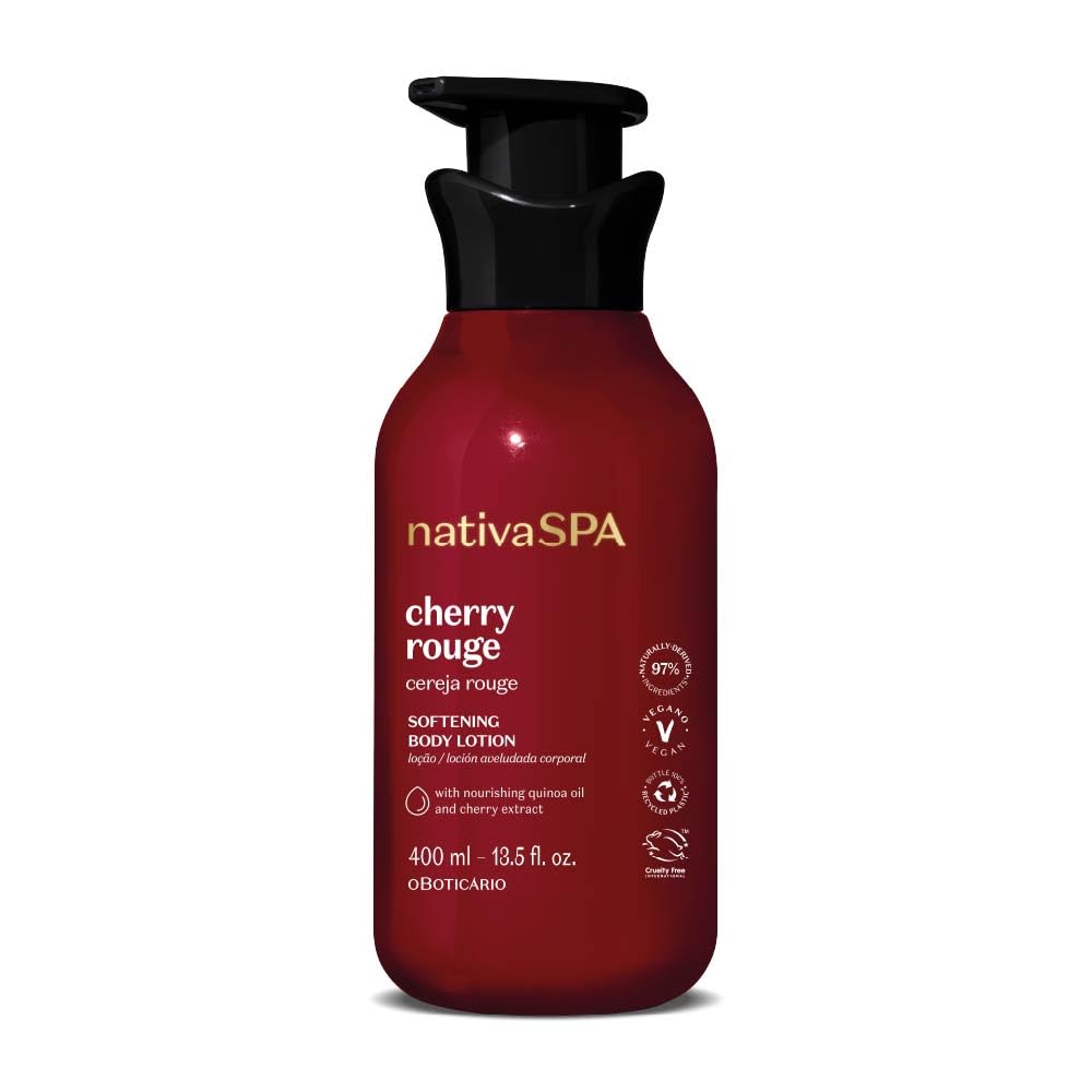 O Boticário Nativa SPA Cherry Rouge Velvety Body Lotion, Firming and Smoothing, 400ml, with Quinoa Oil and Cherry Extract