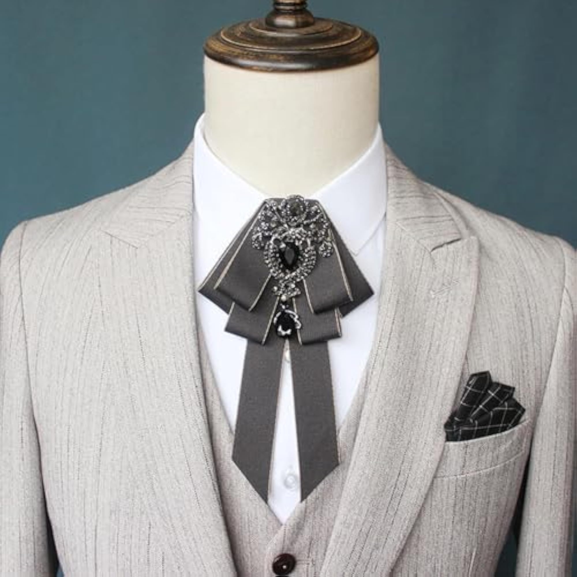 Pre Tied Bow Tie Adjustable Length Formal Brooch Pin