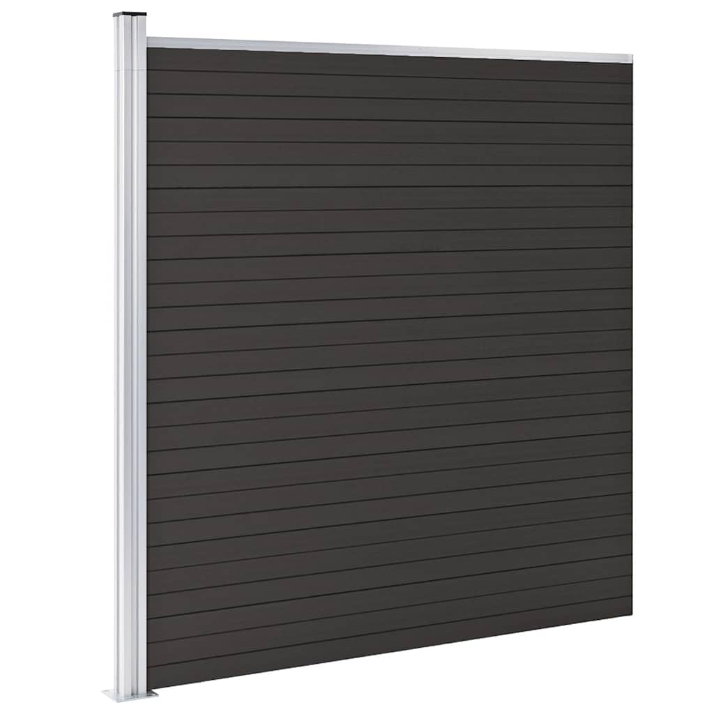 WPC Zaunelement 175x186 cm Schwarz als Gartenabgrenzung für Privatsphäre und Sicherheit, Holz-Kunststoff-Verbundwerkstoff mit Holzmaserung und regulärem Aufdruck,
